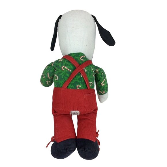 Vintage Snoopy Christmas Plush 13 inch Peanuts Doll In Red Overalls - Picture 4 of 6